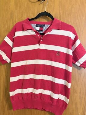 Tommy Hilfiger Red & White Striped Polo Shirt